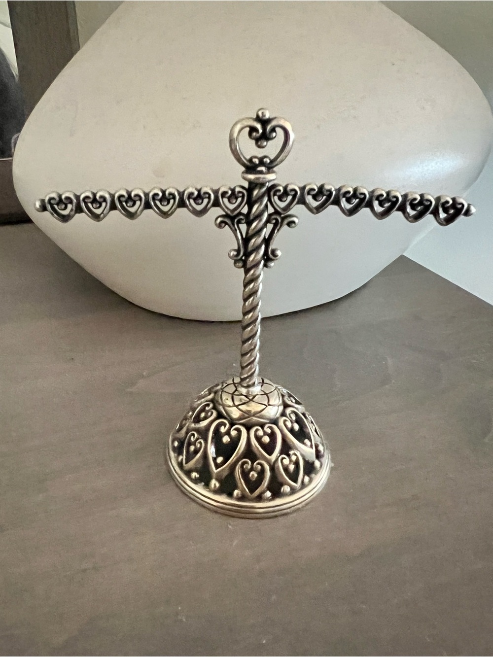 Brighton Retired Silver-Tone Filigree Heart  Earring Jewelry Holder Stand
